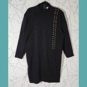 Balmoral VTG Black Wool Blend Mockneck Sweater Dress w/ Lace Up Detail